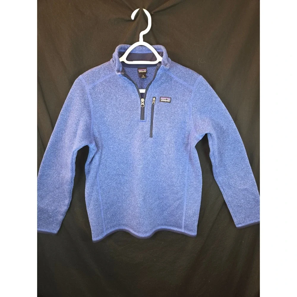 Patagonia Kids Fleece Pullover Blue Quarter Zip Size XL‎ 14 Made in Sri Lanka